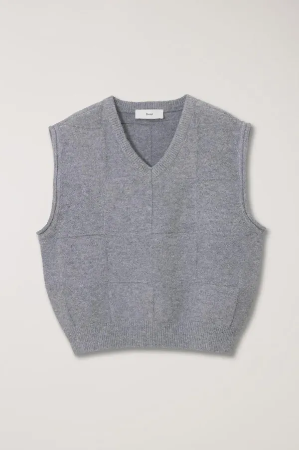 UNISEX DIVIDE V-NECK KNIT VEST MELANGE GREY_UDSW4C111G2