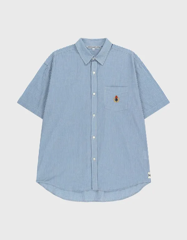 CREST WASHED HALF-SLEEVE SHIRT / Blue Stripe