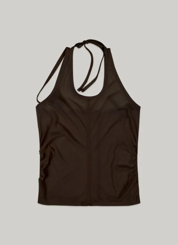 comos 1404 layered halter-neck T-shirt (brown)