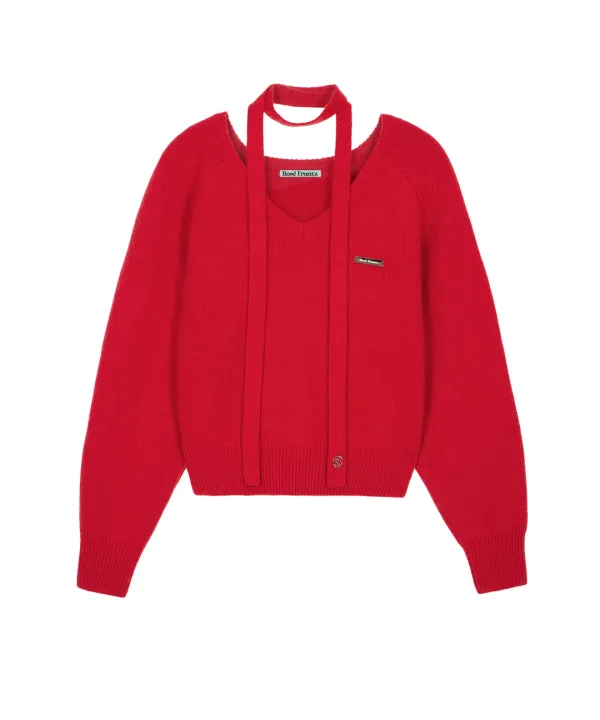 Tie & Vneck Knit [Red]