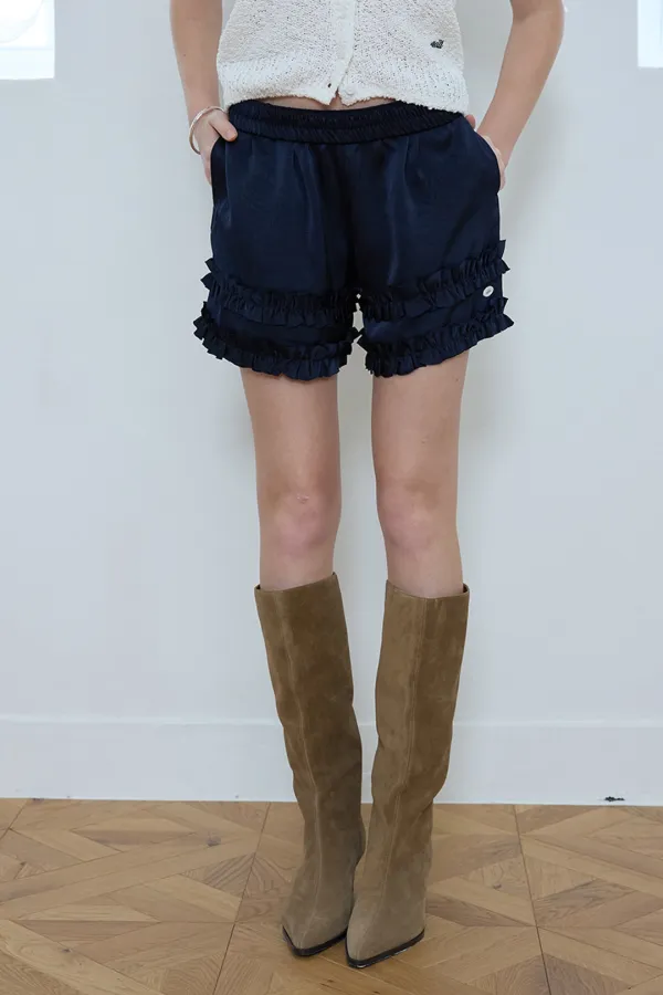 Frill Glossy Shorts_navy