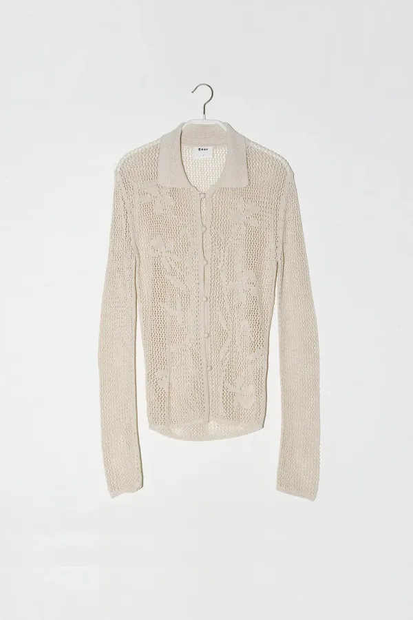 FLOWER SKASHI COLLAR CARDIGAN - BEIGE