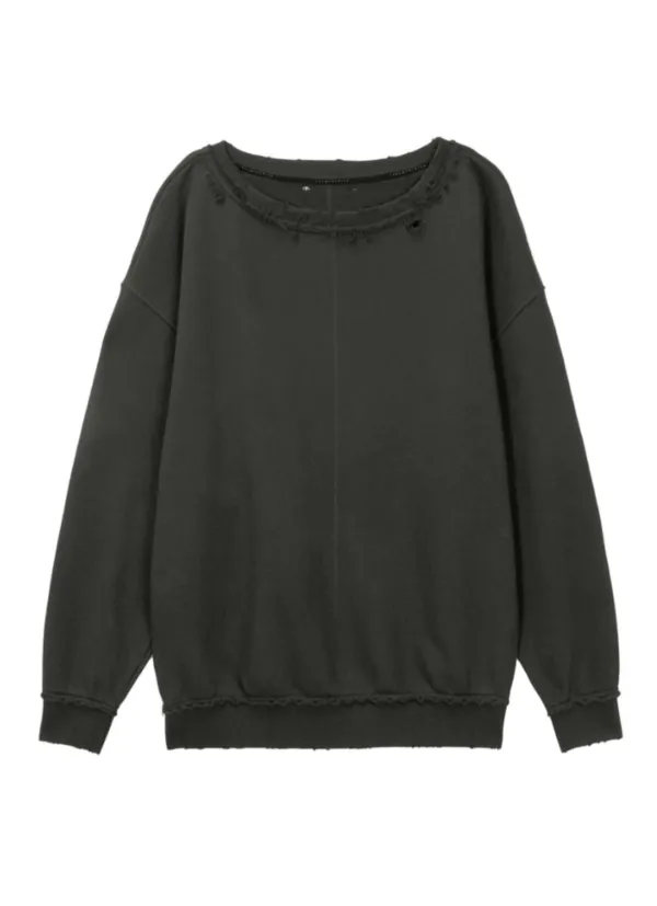 Scratch Damage Boat Neck Sweat Shirt [ Charcoal ]
