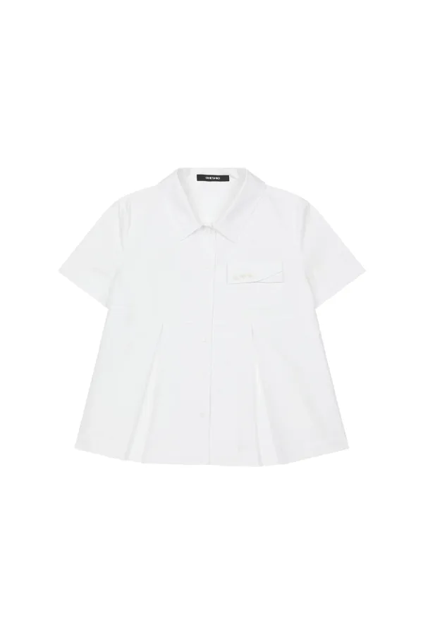 A-LINE PLEATED POCKET SHIRT, WHITE