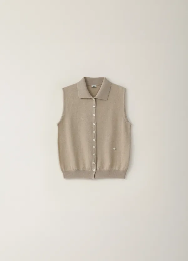 Paper Button Vest - Beige