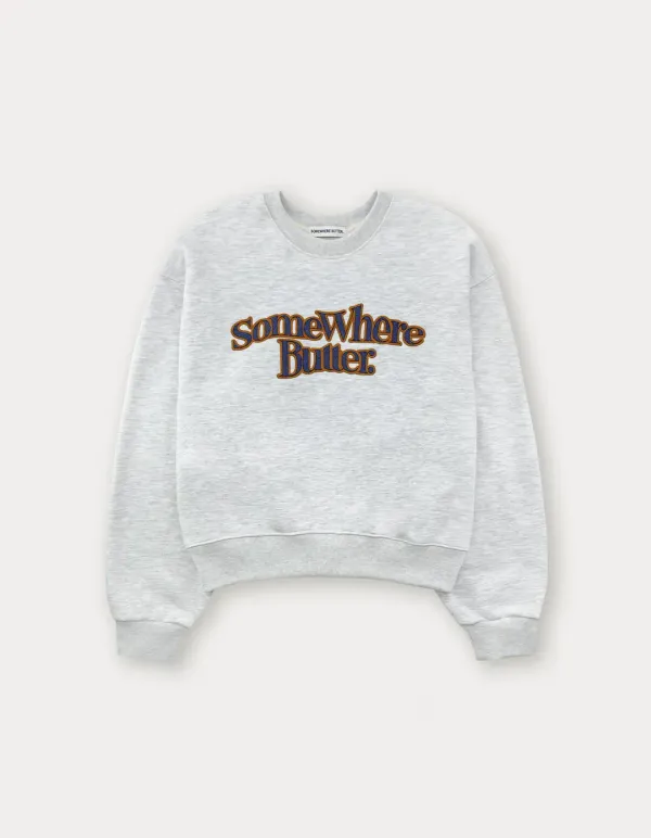 Denim Wave Logo Sweatshirt - White Melange