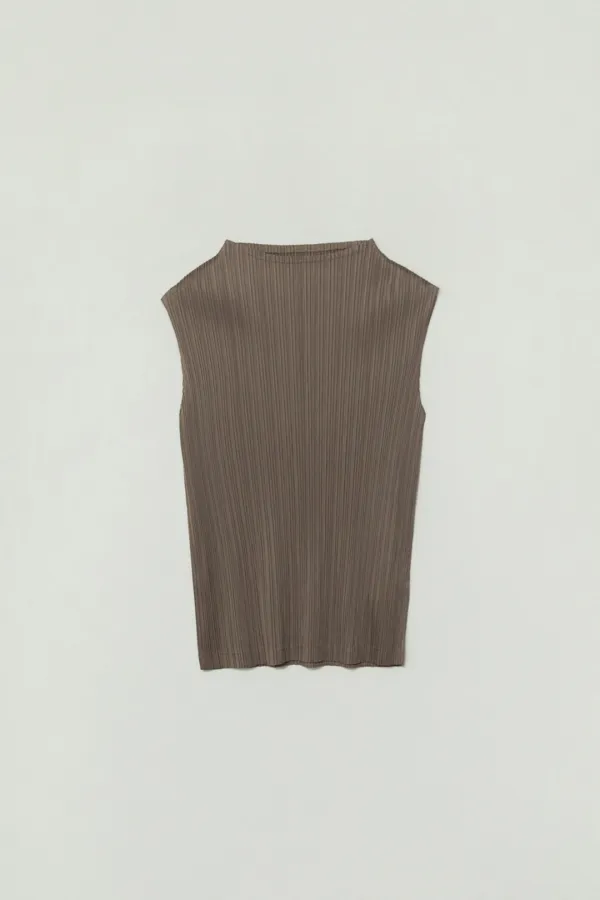 LYNE PLEATED SLEEVELESS TOP_BROWN
