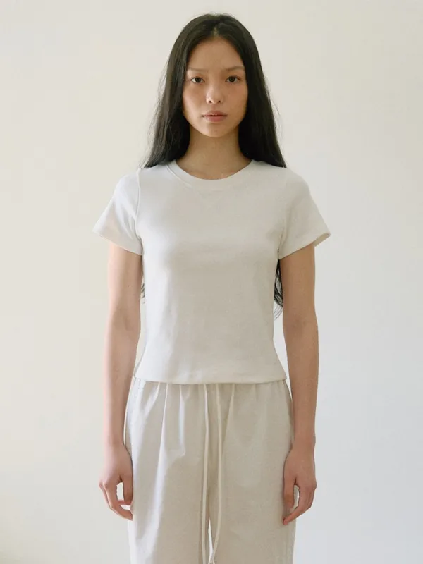 V-stitch short-sleeved T-shirt_white