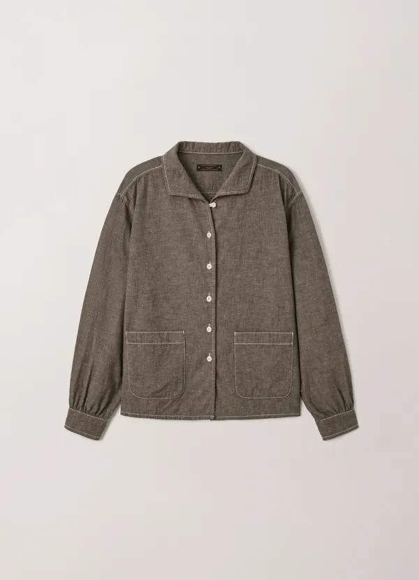 Washed Selvedge Chambray Blouse (Brown) - Kair