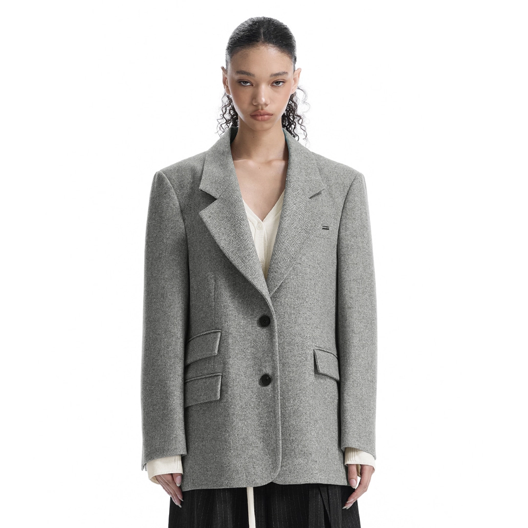 트리밍버드 Back-Button Oversized Wool Blazer [ Gray ] 상품 이미지 1