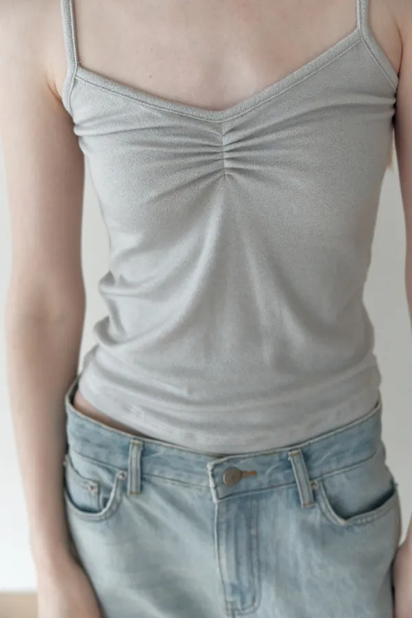 [5th] Like Shirring Sleeveless T_Light Gray