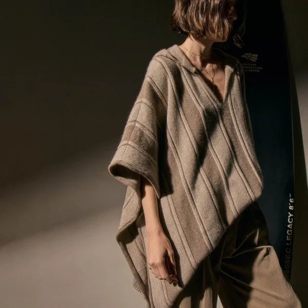 Baja Stripe Cashmere Poncho - Natural Stripe