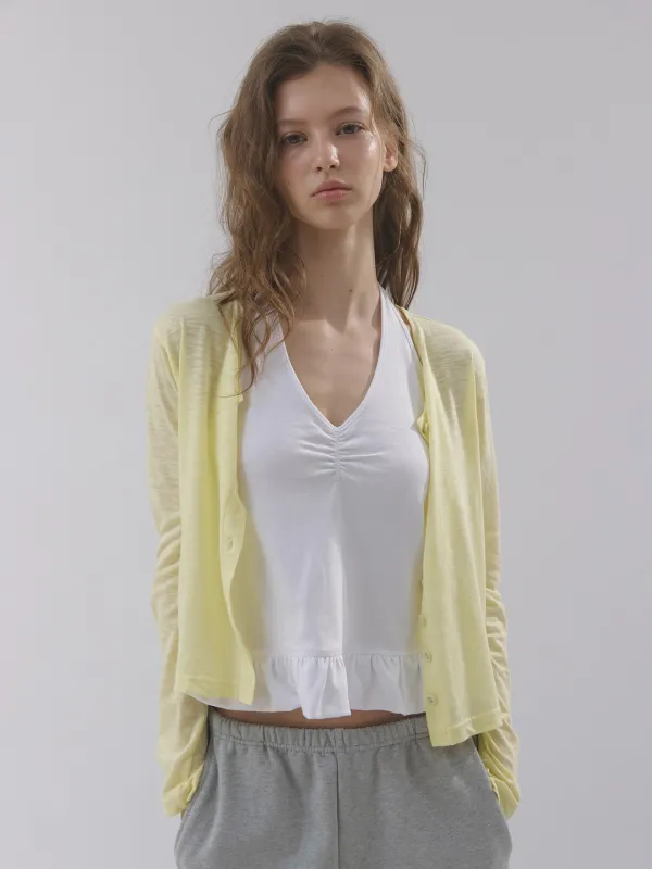 slub button cardigan (lemon)