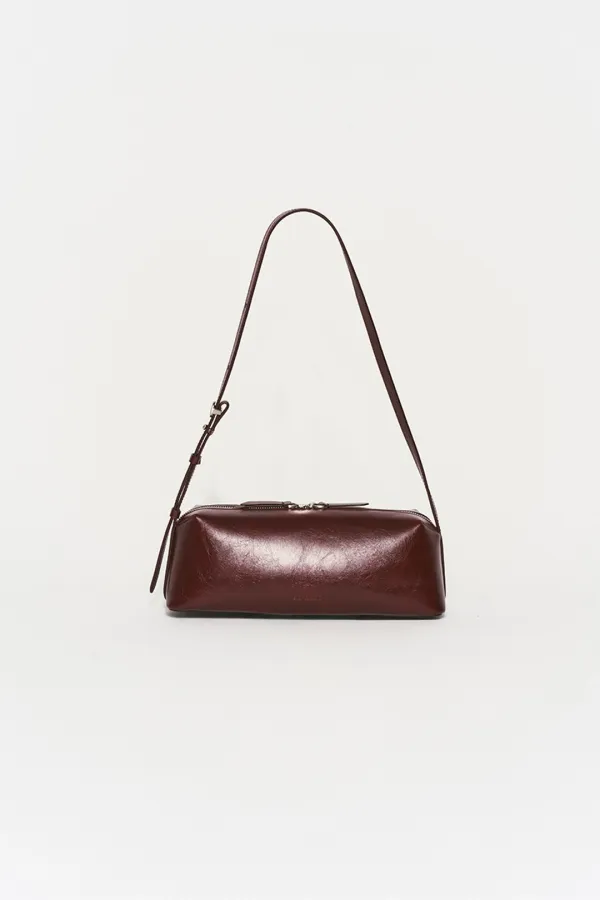 BAGUETTE COWHIDE SHOULDER BAG BURGUNDY