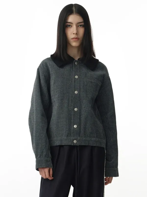 Knit Mix Work Jacket [Stripe Black]