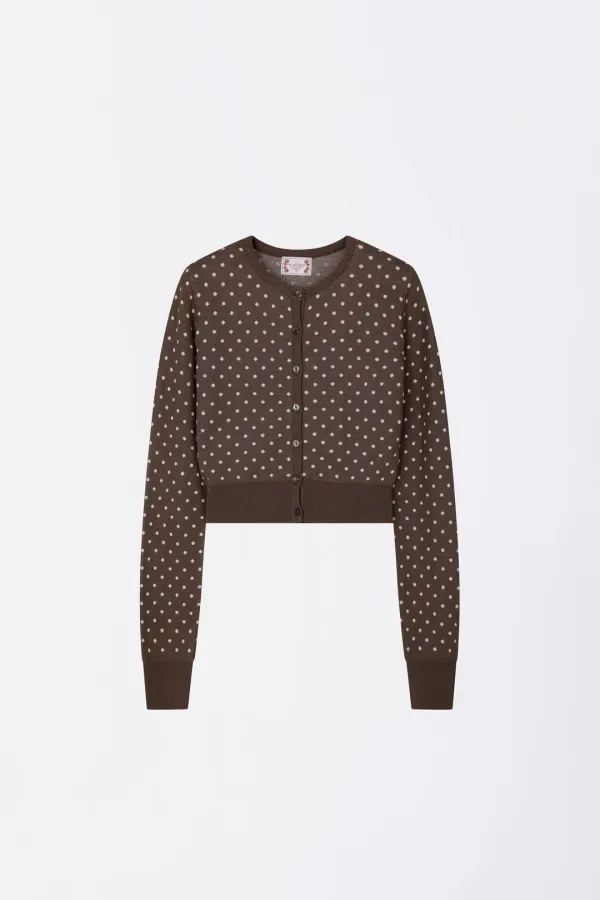 Polka Dot Cardigan Brown/Baby Pink
