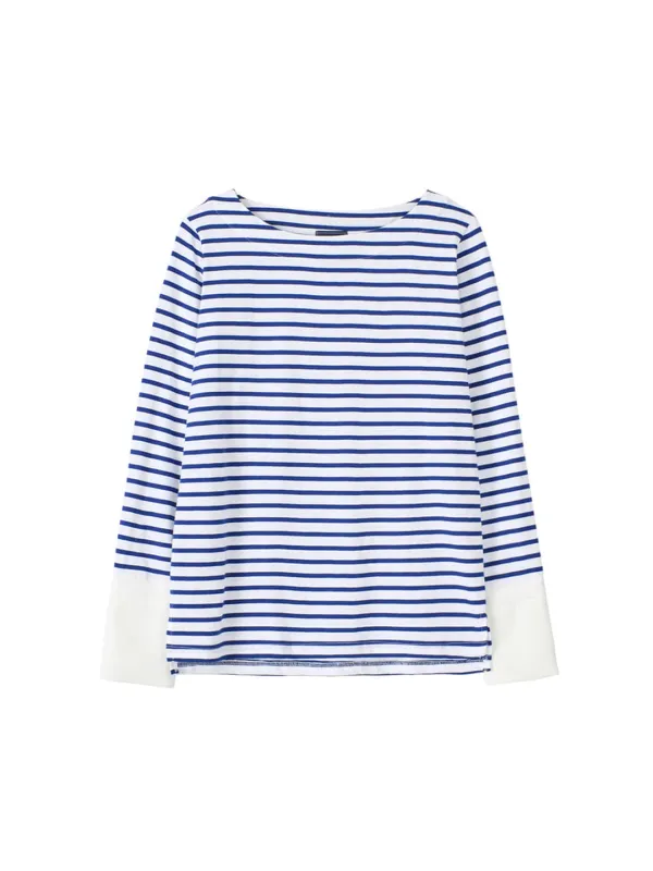 Stripe Cuffs T_ Blue+Ivory