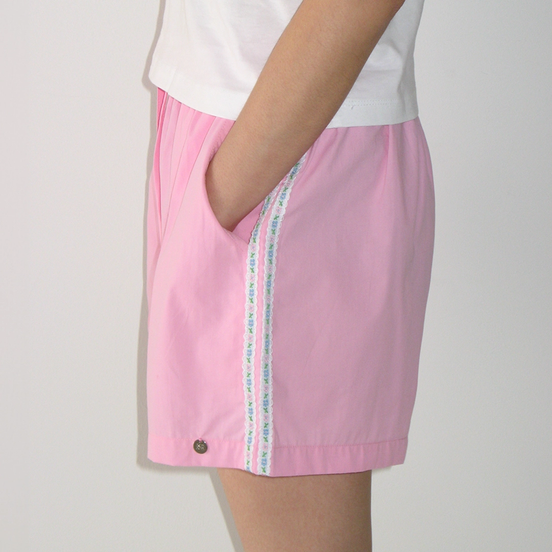 론론 SIDE FLORAL TRACK SHORT PANTS SOFT PINK 상품 이미지 2