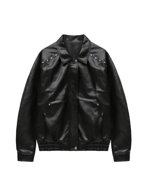 RIVET FAKE LEATHER JACKET (BLACK)