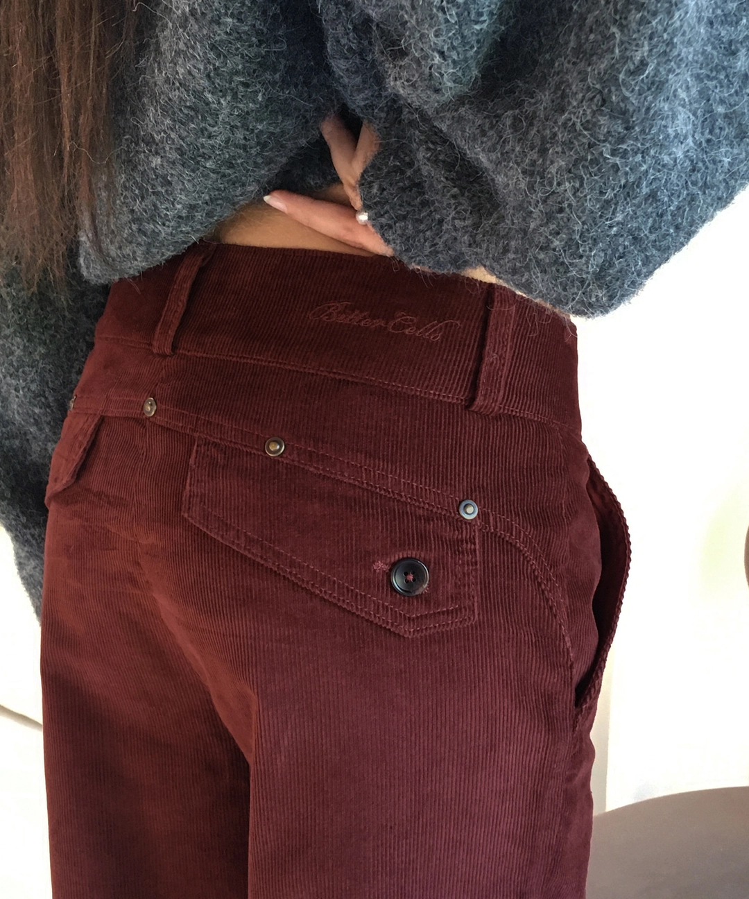 비터셀즈 Velvet Corduroy Bootcut Pants-Burgundy 상품 이미지 2