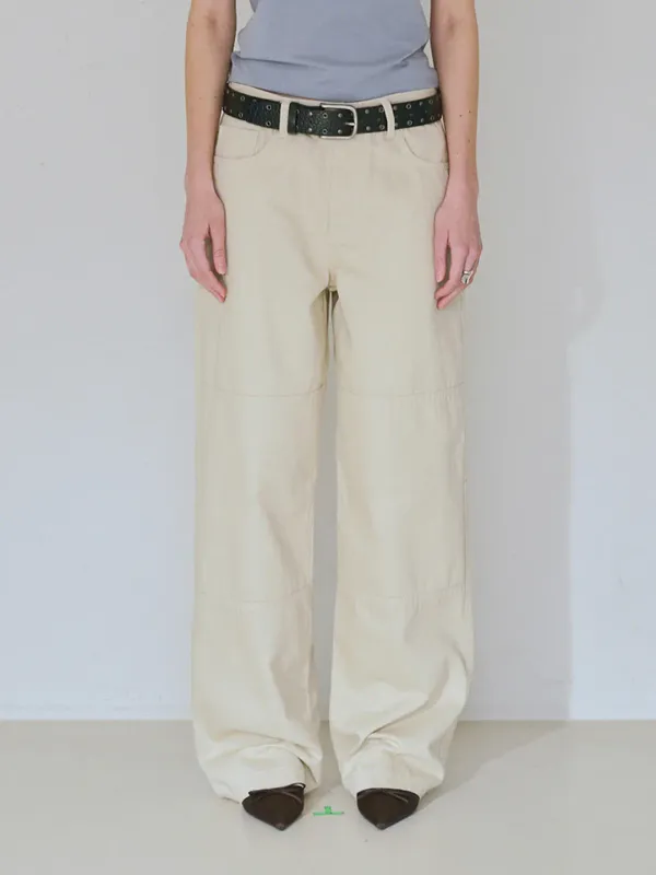 Double Knee Cotton Loose Pants [Ecru]