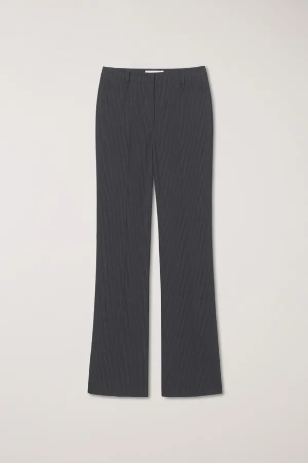 SEMI BOOT-CUT SLIM SLACKS CHARCOAL STRIPE_UDPA6A201CG
