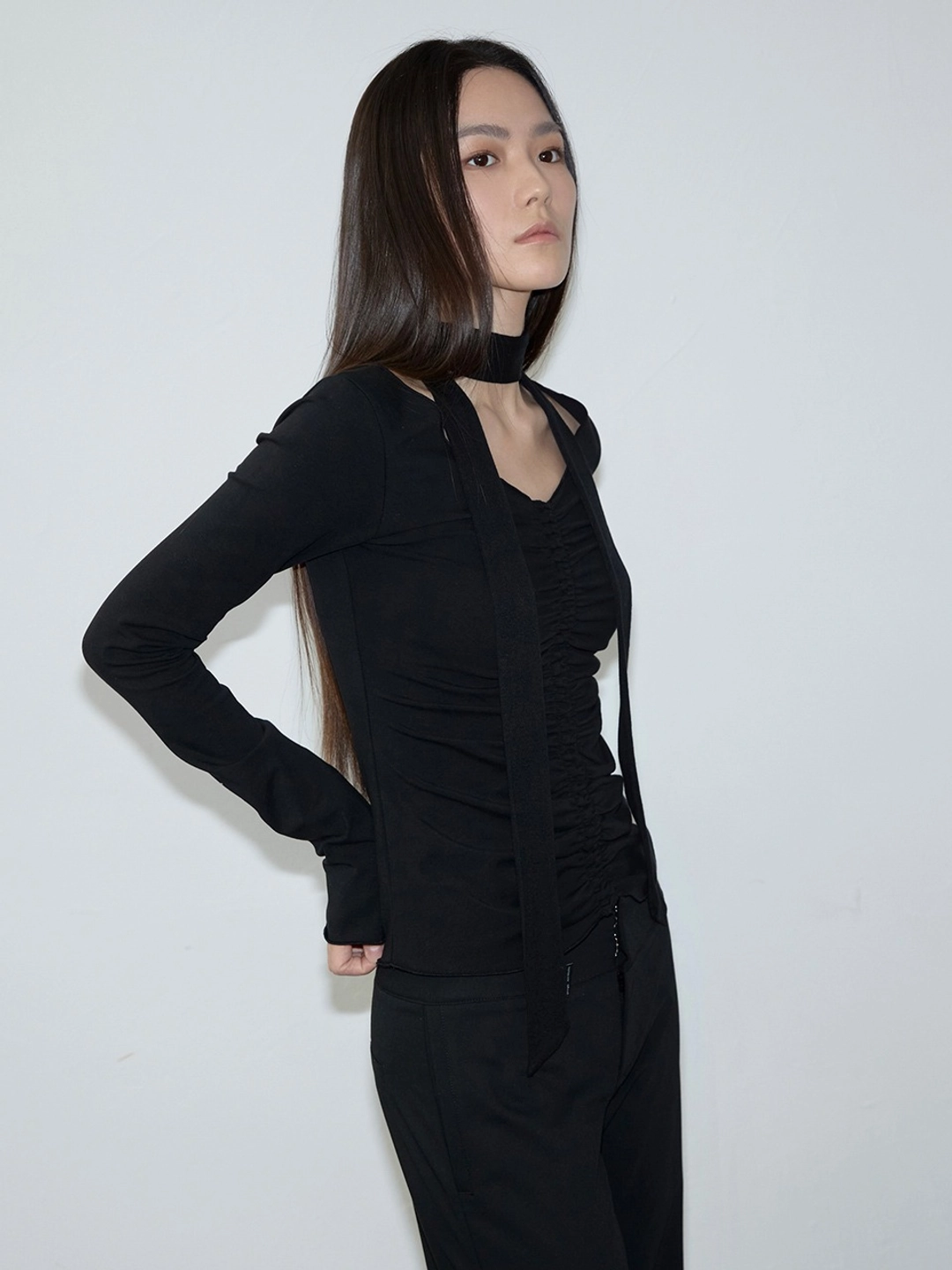 이네기 Fairy Shirring Long Sleeve (black) 상품 이미지 1
