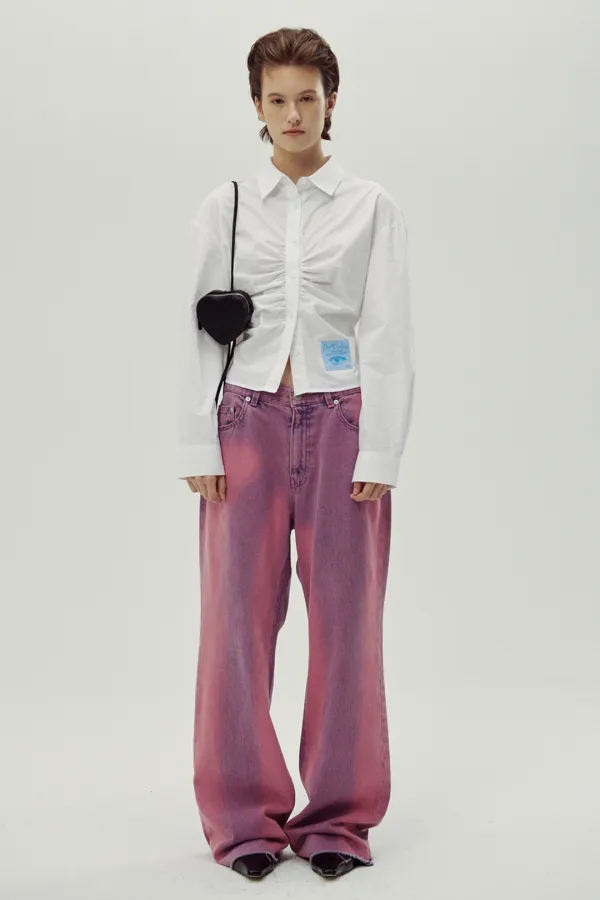 Cotton Croped Shirring Shirt (White)
