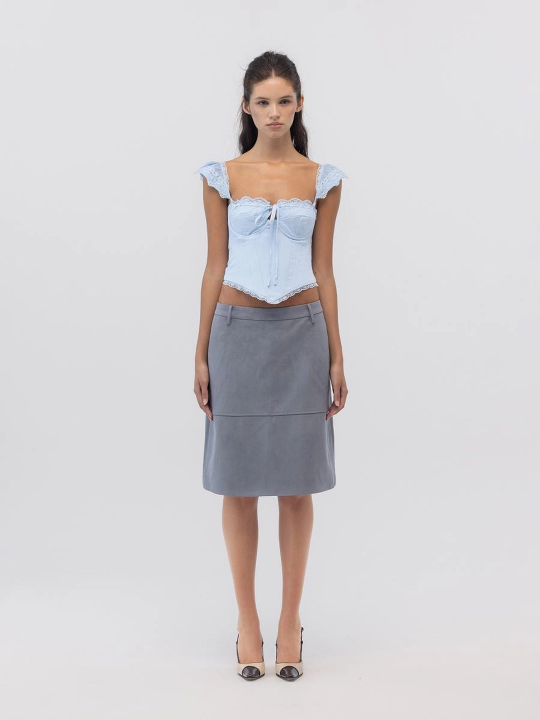 글로니 SOFT CURVE MIDI SKIRT (DUSTY BLUE) 상품 이미지 1
