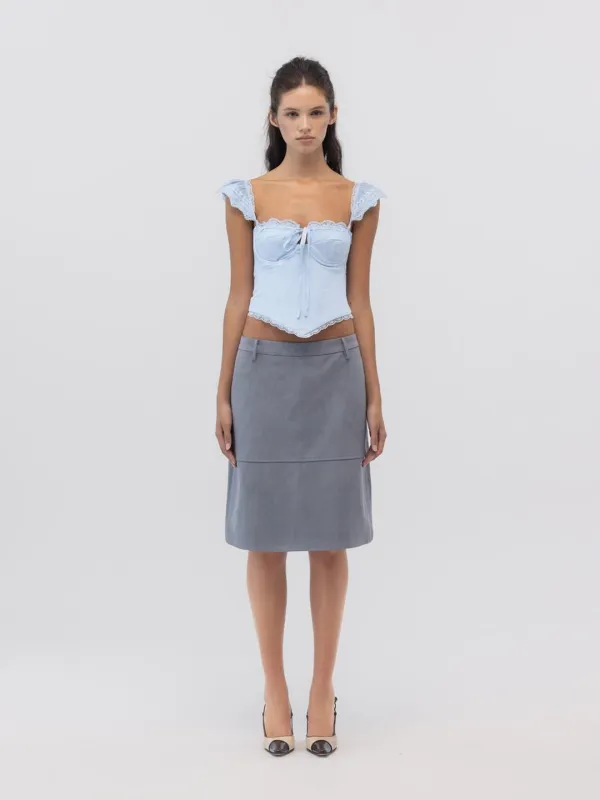 SOFT CURVE MIDI SKIRT (DUSTY BLUE)