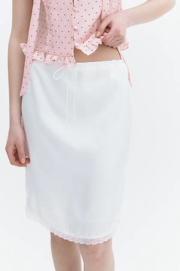 Satin Midi Lace Skirt White