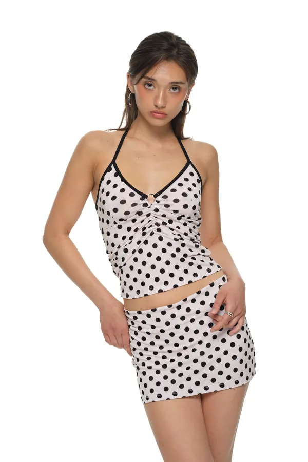 HALTER O-RING TANK TOP (DOT) (BEIGE)