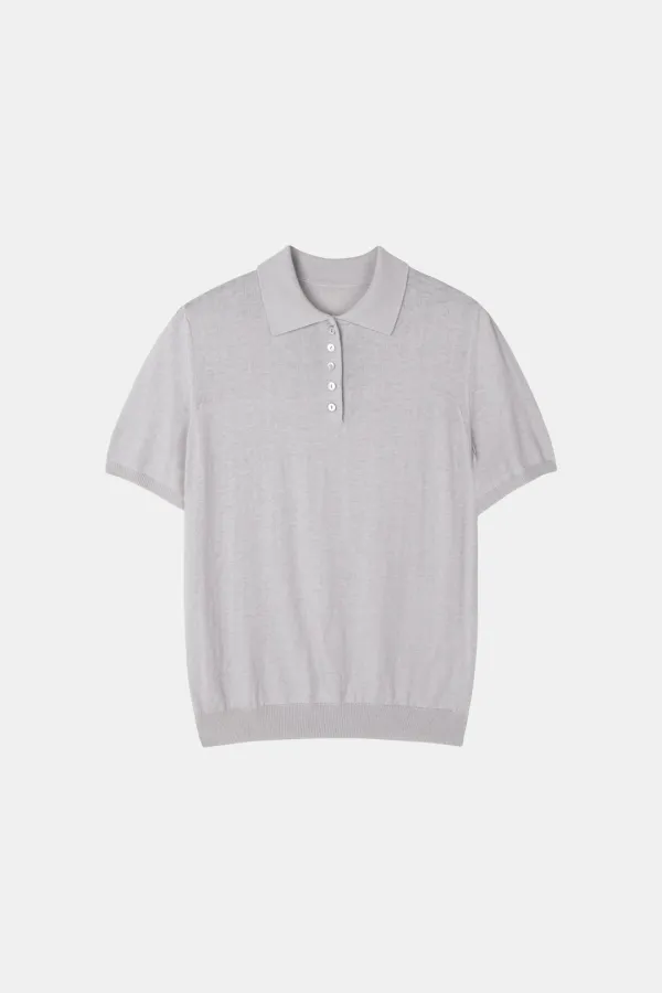 Flax Polo Knit in Pearl Gray