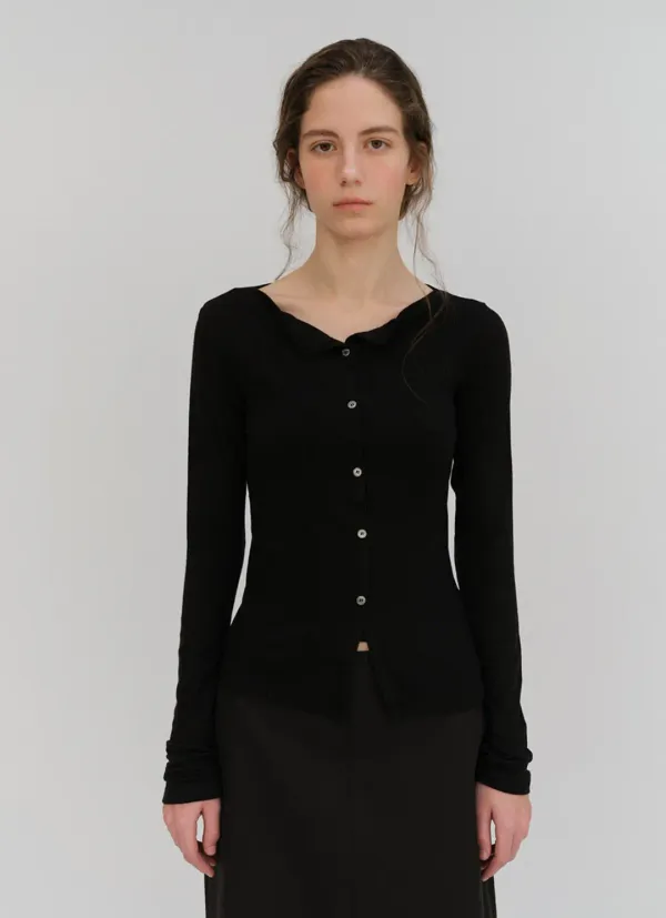 Boat neck tencel cardigan_black