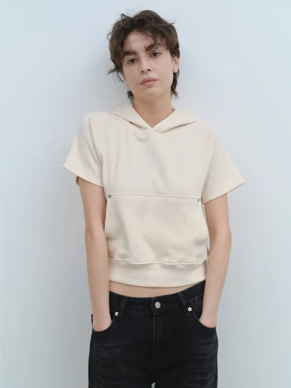 Ribbed Short Sleeve Hoodie [Ivory]