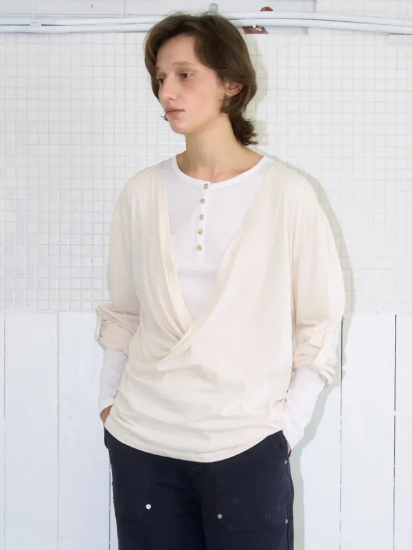 Button Wrap T-Shirt [Light Beige]