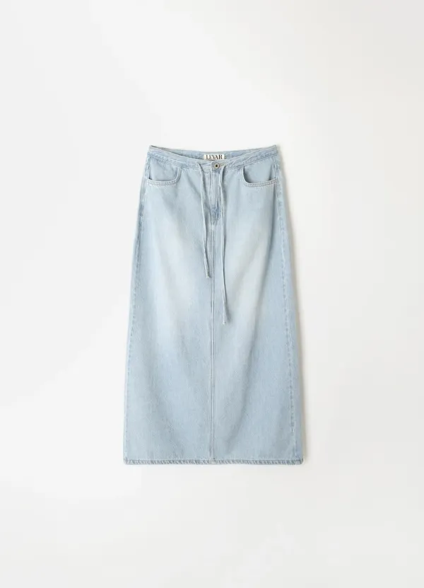 Relaxed String Tencel Denim Skirt - Light Blue