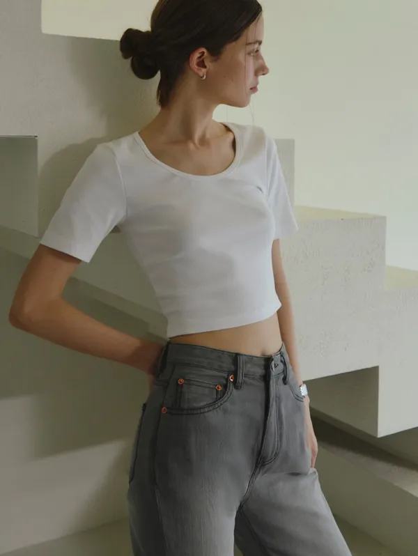 소프트 코튼 크롭 티셔츠