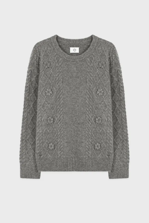 Flower Mix Fisher Pullover Knit (Melange Grey)