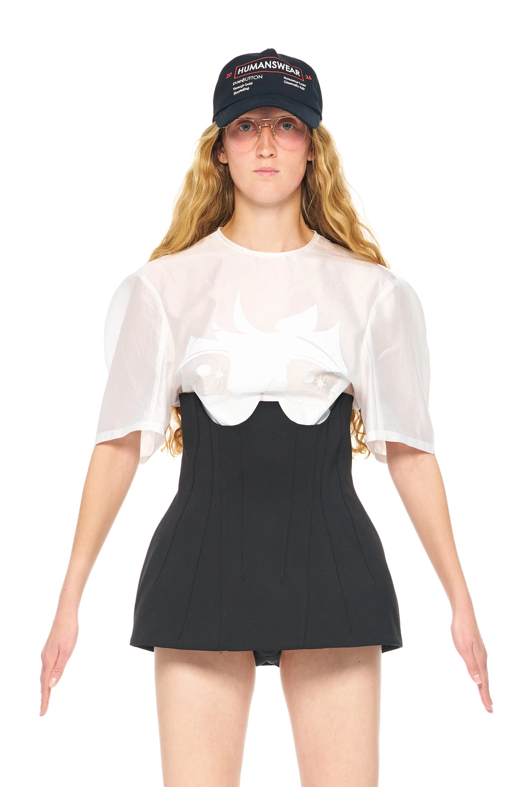 푸쉬버튼 PS26 WHITE CRYING GIRL PRINTED SHEER BLOUSE 상품 이미지 2