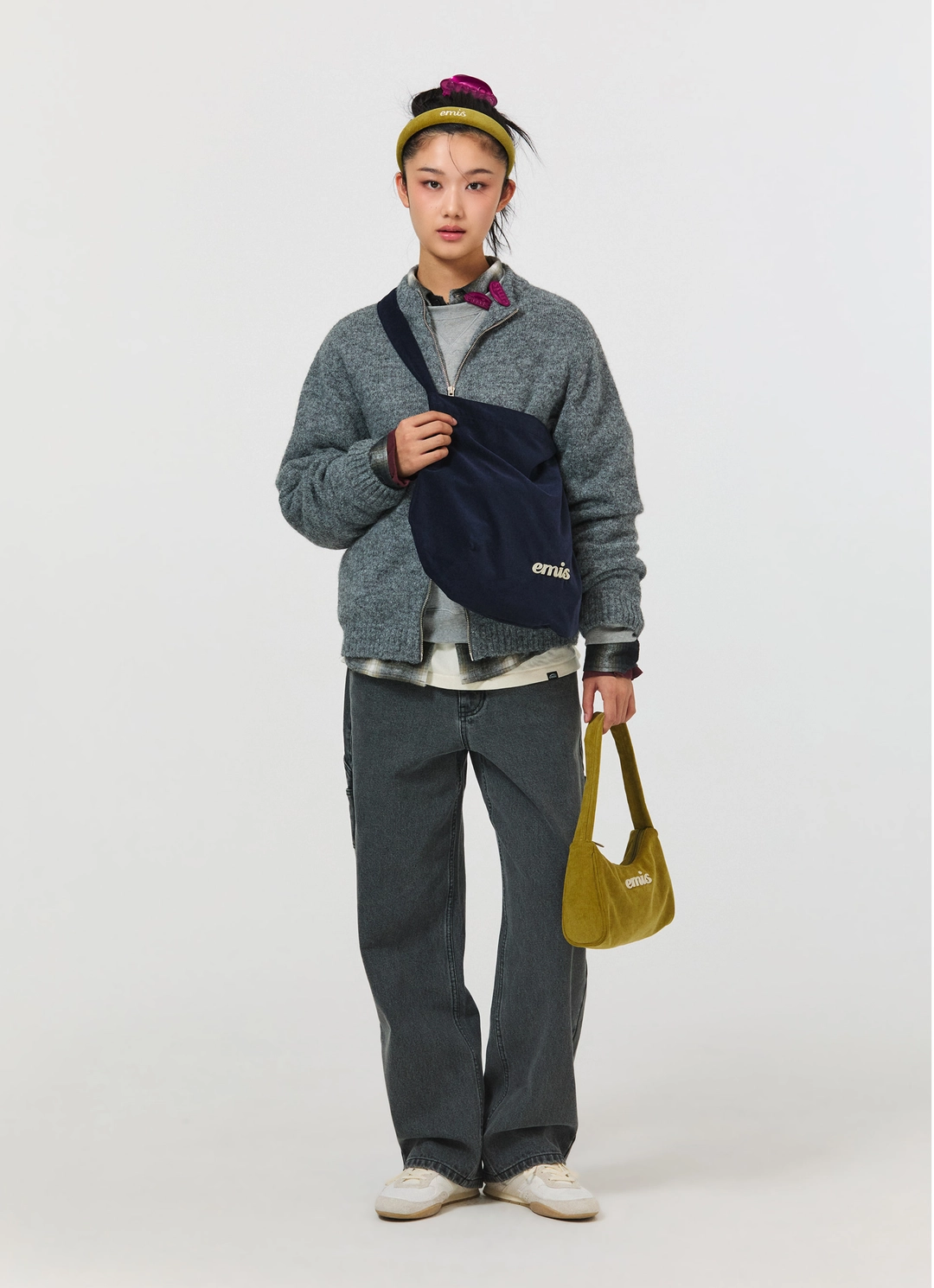 이미스 CORDUROY APPLIQUE HOBO BAG-OLIVE 상품 이미지 2