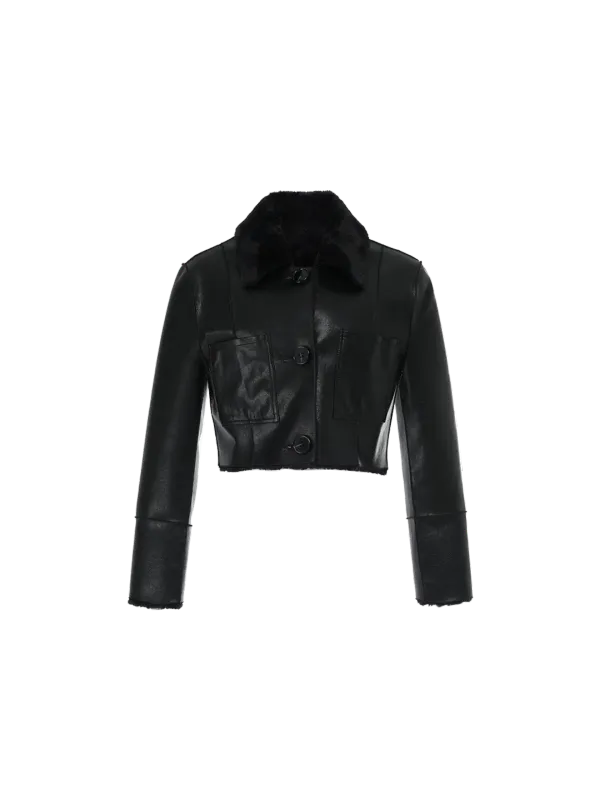 [장원영 착용]Short reversible leather mustang (Black)