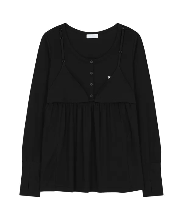 Layered Bra Flare Top / Black