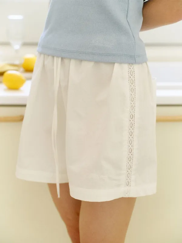 Lace Embroidery short pants_white