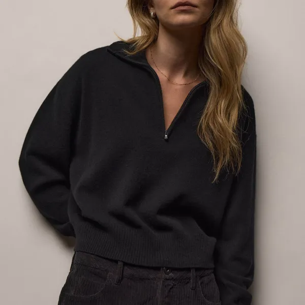 Italian Spun Cashmere Half Zip - Black/Anthracite