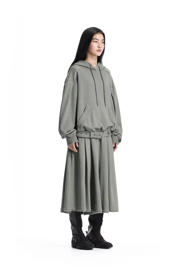 Raw-Edge Belted Set-Up Hoodie [ Light Gray ]