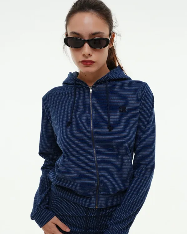 CENTAUR STRIPE PEACH HOODED ZIP-UP_NAVY
