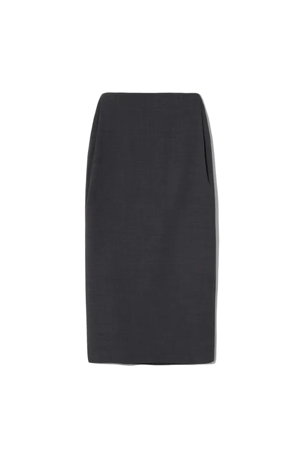 SIDE INVERTED TUCK WOOL SKIRT [GREY]