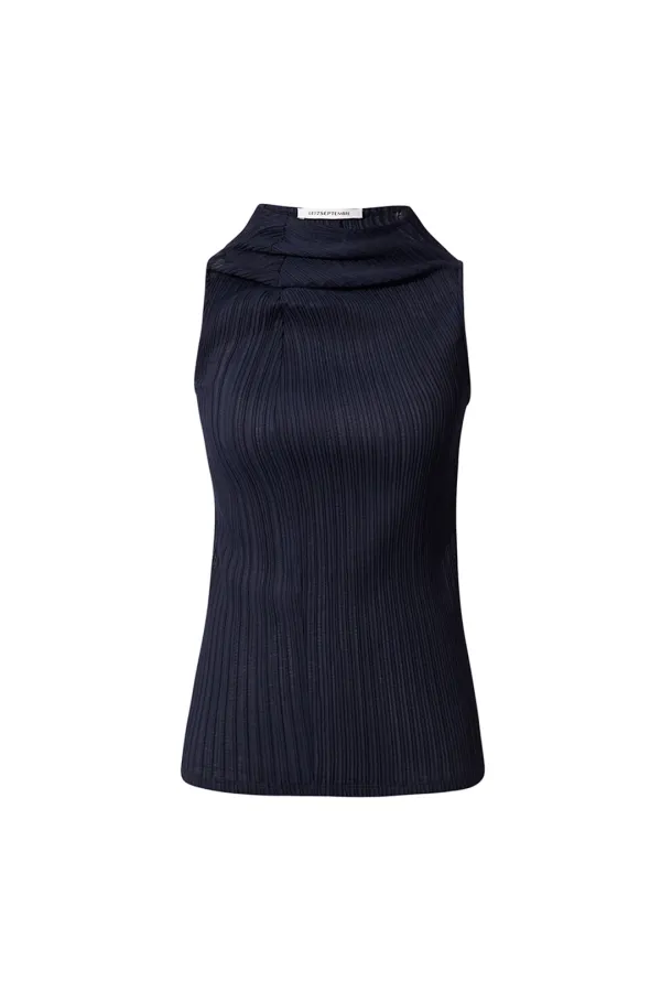 AUBE PLEATS BLOUSE [NAVY]