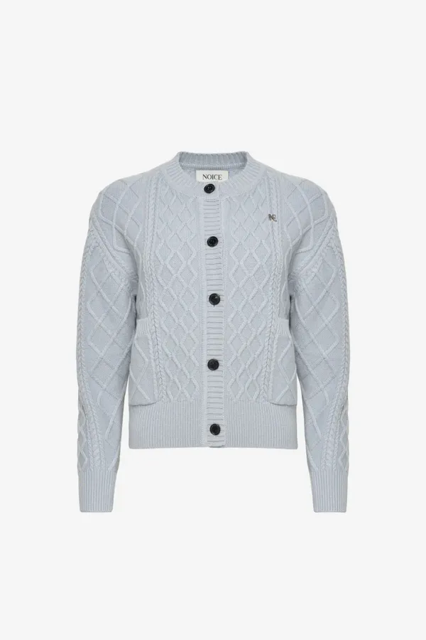 W WOOL LOGO CABLE KNIT CARDIGAN - SKY